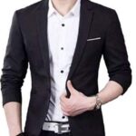 Solid Single Breasted Casual, Wedding Men Full Sleeve Blazer (Black)